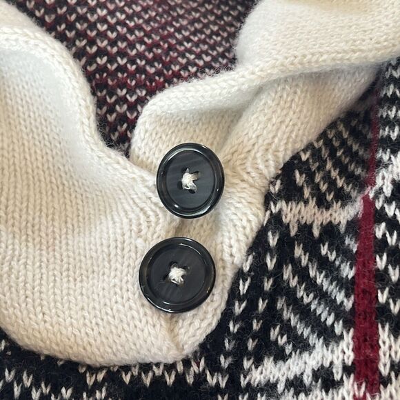 Talbots Cowlneck Cape Poncho Size Small Lambswool‎ Plaid Knitted Black Cream - Picture 9 of 10